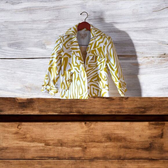 Transitions Blazer Size S Mustard Yellow Zebra Print Business Casual Jacket - Picture 1 of 6